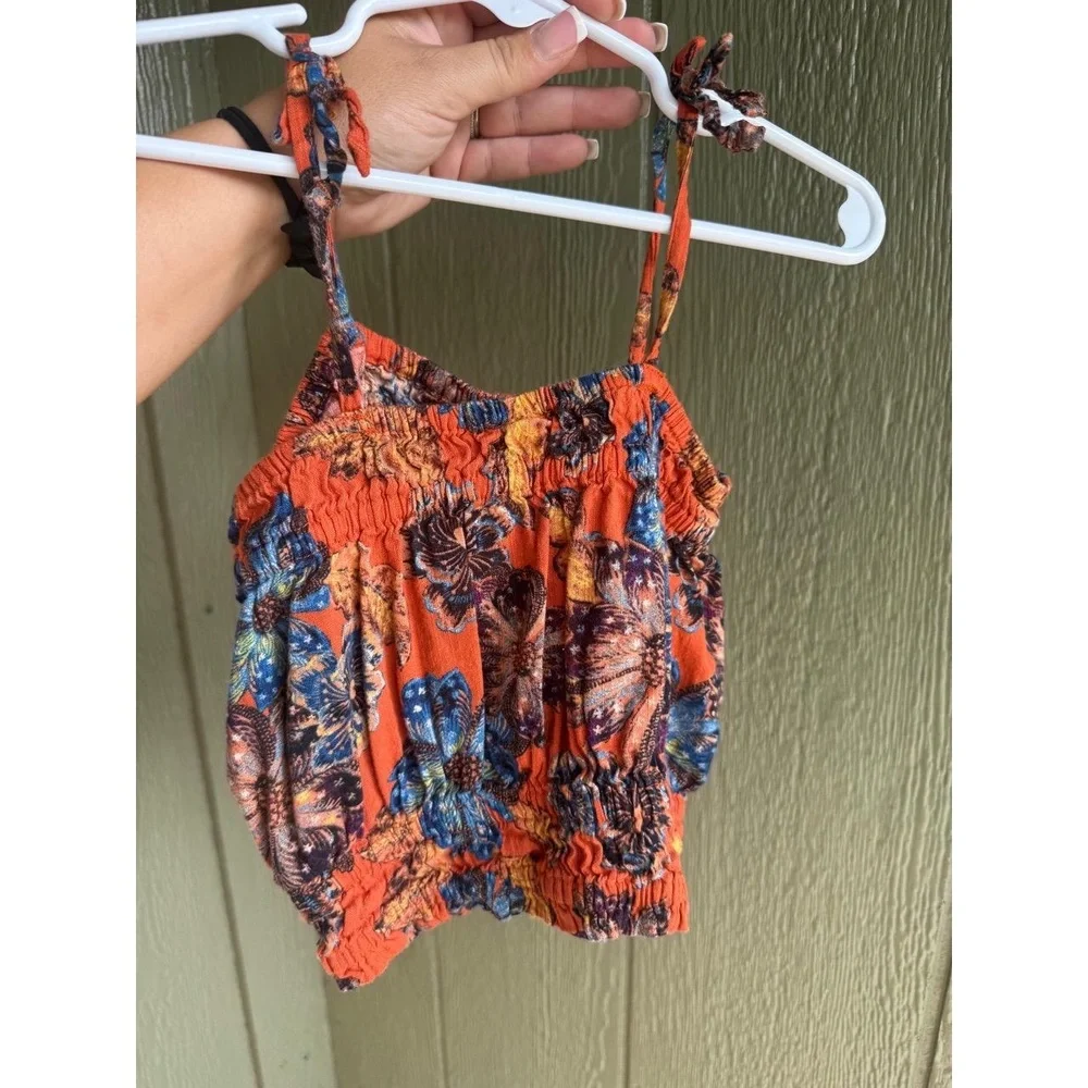 Old Navy Girls 4T Orange Floral Print Summer Smocked Tie Strap Crop Top‎